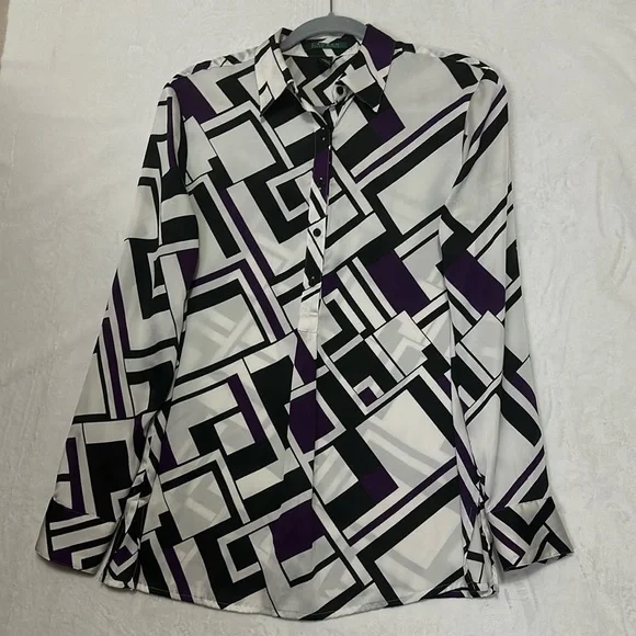Lauren Ralph Lauren Colorblock Button Down Blouse Size Small - Picture 1 of 7